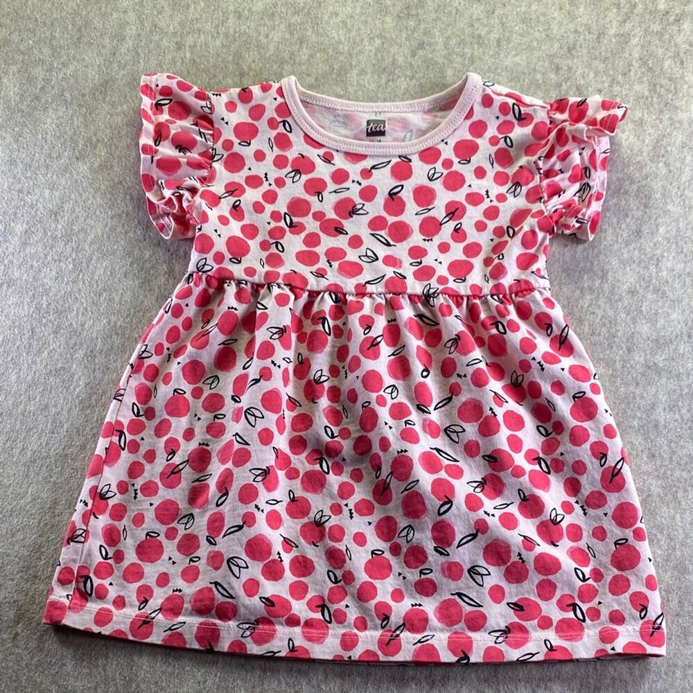 Tea Collection Pink Cherry/Apple Pattern Baby Dress Size 12-18 Months